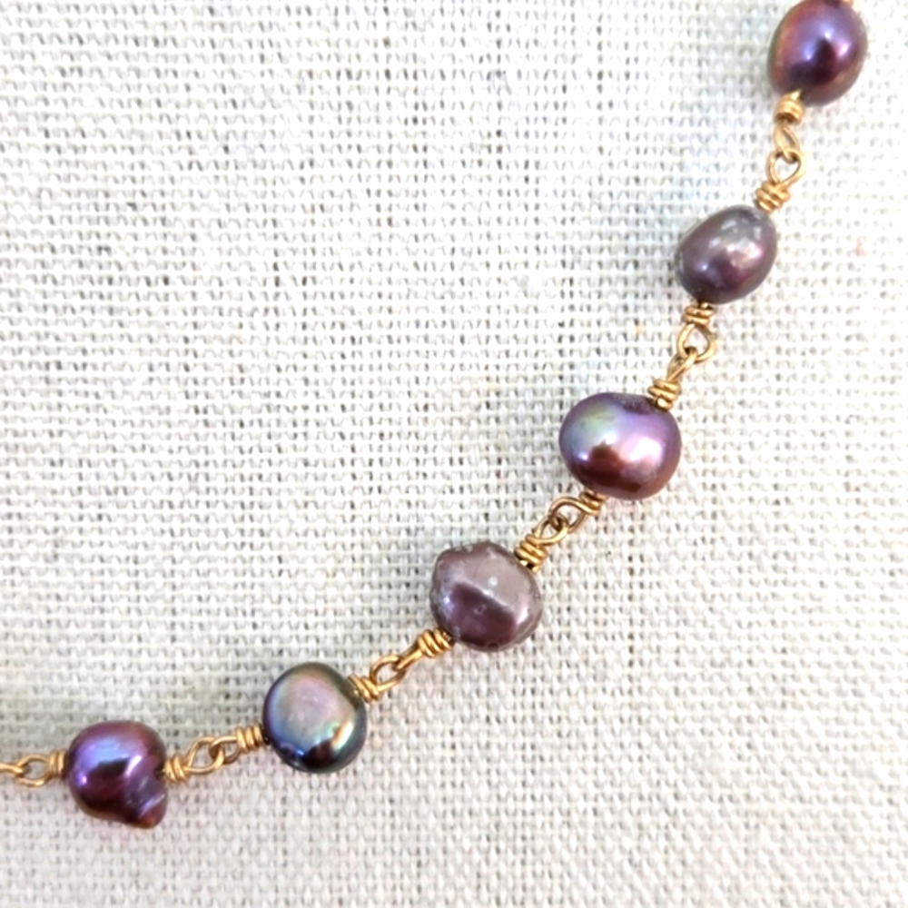 Tahitian Peacock Pearl Vermeil Sterling Silver Necklace - Picture 2 of 7